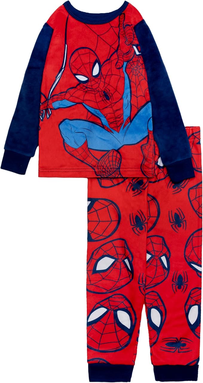 Marvel Spider Man Boys 2-Piece Fleece Pajama Set Long Sleeve Top and Pants Soft Kids Sleepwear