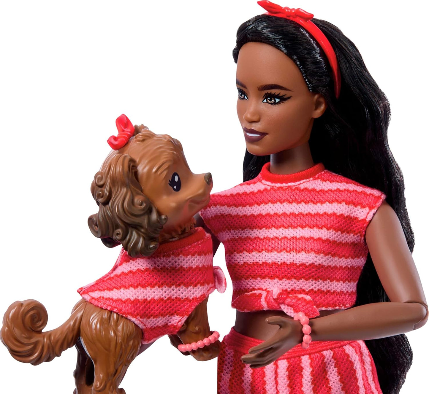 Barbie Twinning Looks Doll and Puppy Set in Red Striped Outfits with Accessories