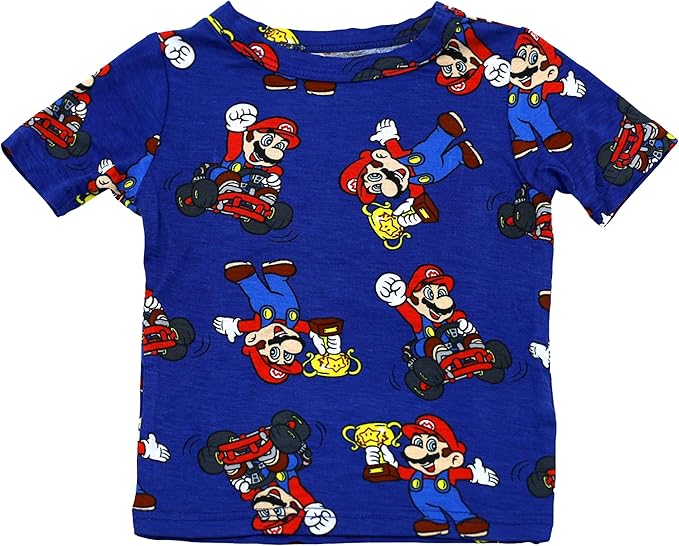 Super Mario Boys 2-Piece Pajama Set, Short Sleeve T-Shirt and Pants Sleepwear Pack, Royal Blue