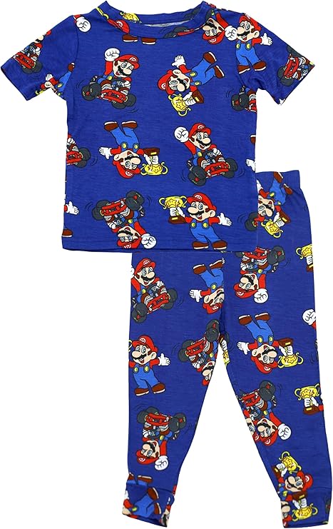 Super Mario Boys 2-Piece Pajama Set, Short Sleeve T-Shirt and Pants Sleepwear Pack, Royal Blue