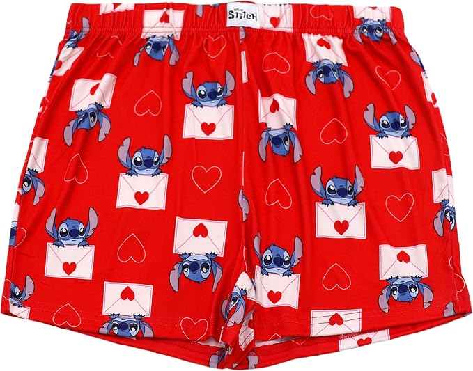Disney Stitch Women's Pajama Boxer Shorts 2-Pack with Hearts and Love Letters Print Elastic Waist Sleep Shorts Sizes S to XL