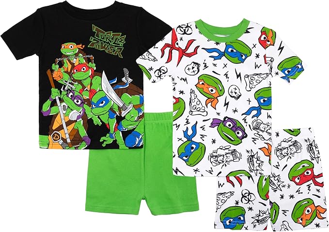 Teenage Mutant Ninja Turtles Kids 4 Piece Pajama Set Short Sleeve Shirts and Shorts Sleepwear Set