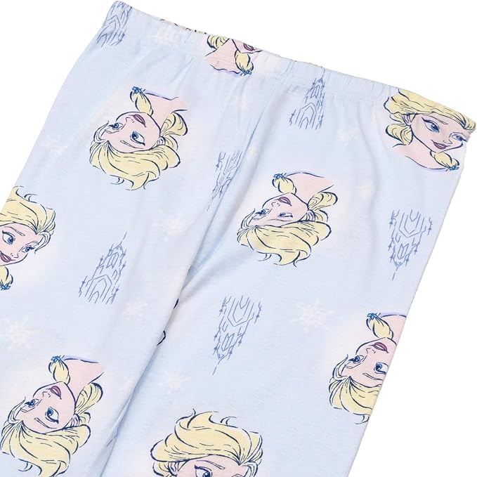 Disney Frozen Elsa and Anna Girls 4-Piece Long Sleeve Pajama Set with Snowflake Print Pants, Size 8
