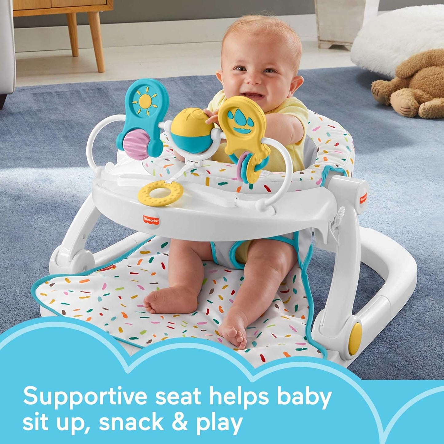 Fisher-Price Baby Floor Seat with Interactive Toys – Supportive Infant Sit-Me-Up Style Seat