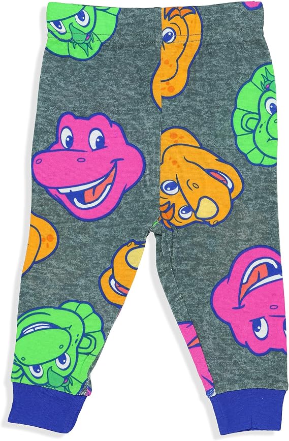 Barney Toddler Unisex 4-Piece Pajama Set with Long Sleeve Tops and Jogger Pants, Cream and Blue and Gray Character Print, Sizes 2T-4T