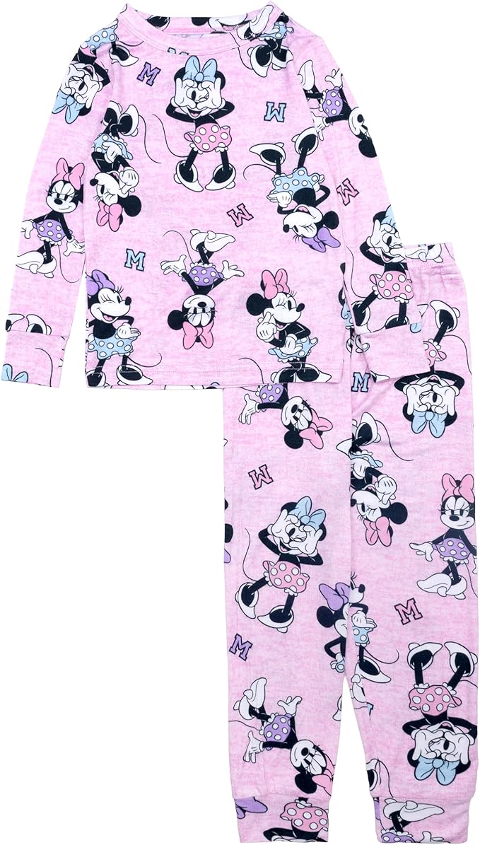 Disney Minnie Mouse 2-Piece Girls Long Sleeve Pajama Set with Top and Pants – Soft Pink Character Sleepwear for Kids