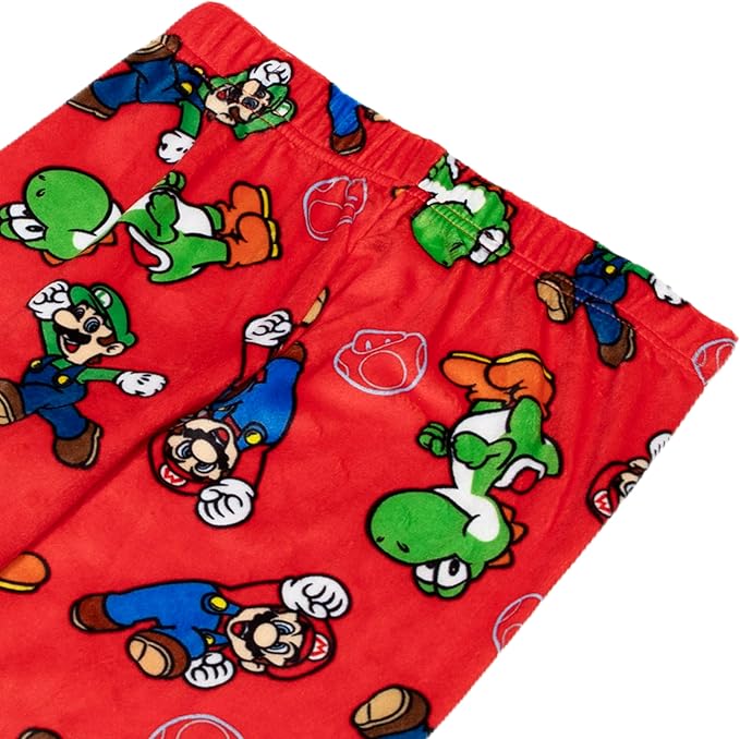 Super Mario Boys 2-Piece Fleece Pajama Set Featuring Mario Luigi and Yoshi Soft Long Sleeve Top with Matching Pants Sleepwear