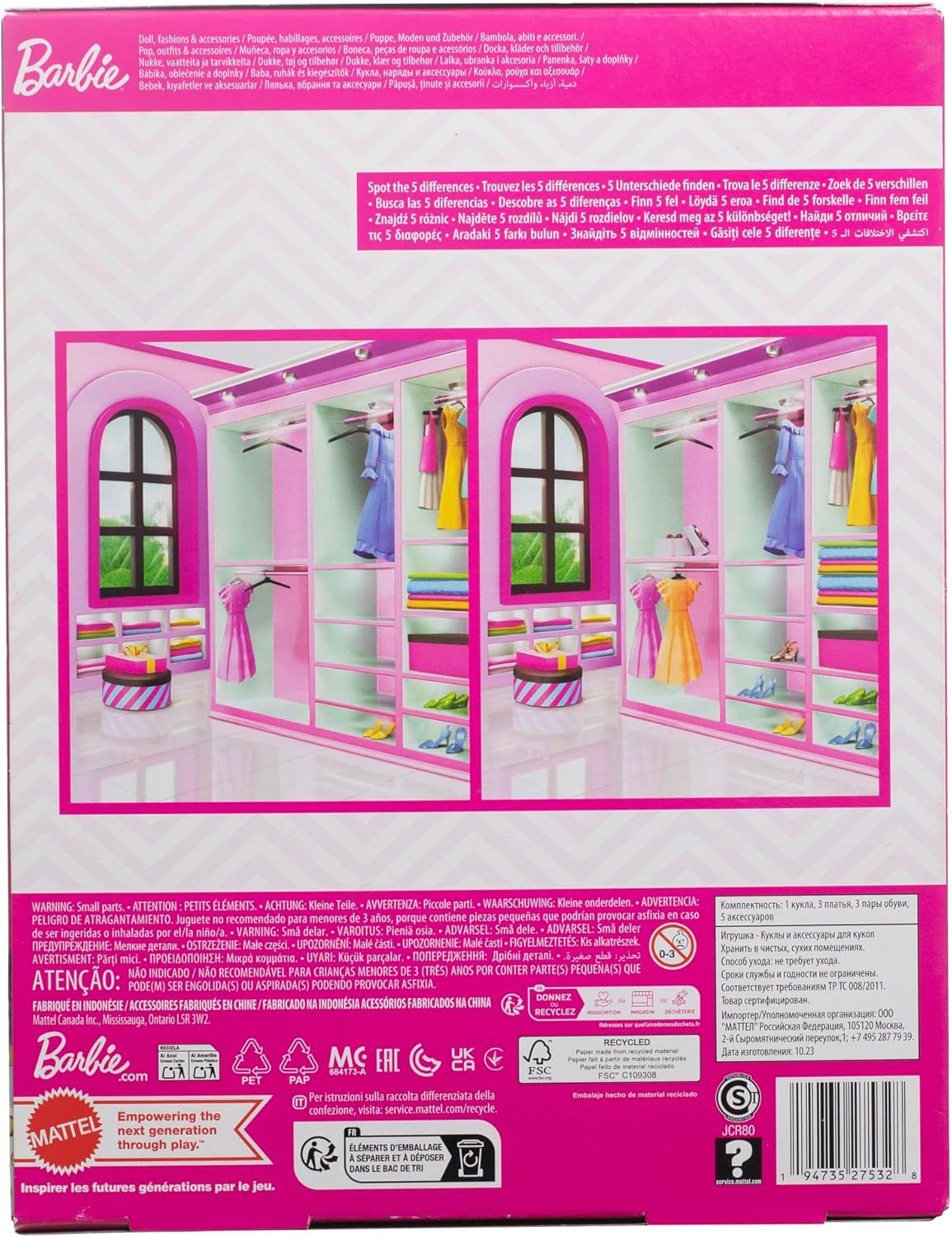 Barbie Doll with Fashion Closet, Dresses, Shoes & Accessories Playset, Kids 3+