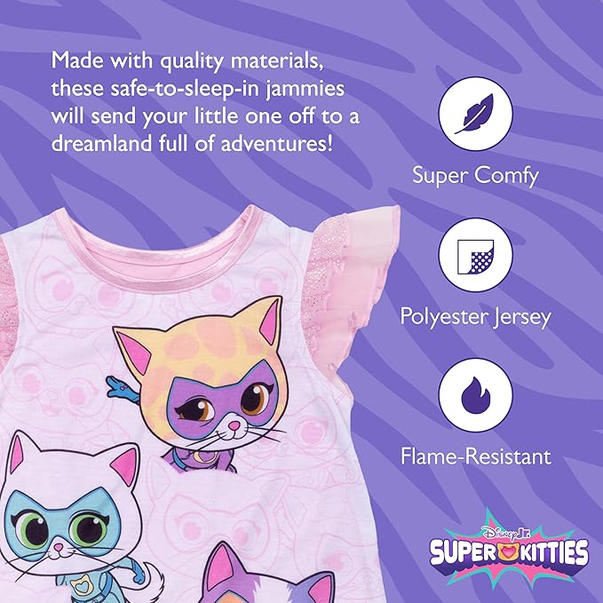 Super Kitties Girls Flutter Sleeve Nightgown, Ginny Buddy Bitsy and Sparks Sleep Dress, Pink,