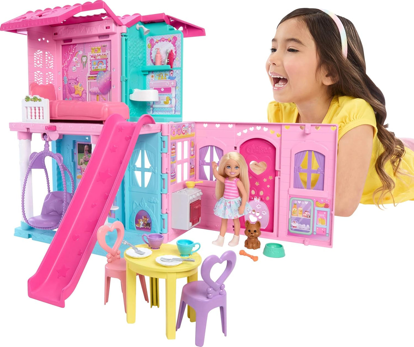 Barbie Family & Friends Club Chelsea Pop-Up House Playset with Chelsea Doll, Slide, Furniture, and Accessories