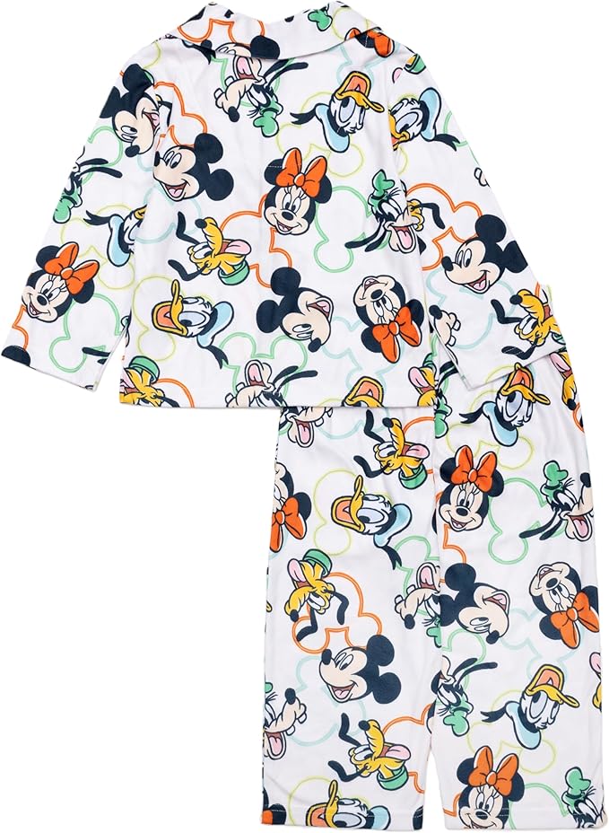 Disney Mickey Mouse Toddler Unisex 2-Piece Button-Down Pajama Set, Short Sleeve Coat Front Shirt and Matching Pants
