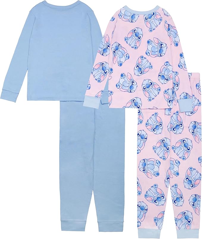 Disney Lilo & Stitch Toddler Girls 4-Piece Pajama Set – Long Sleeve Tops and Matching Pants Sleepwear