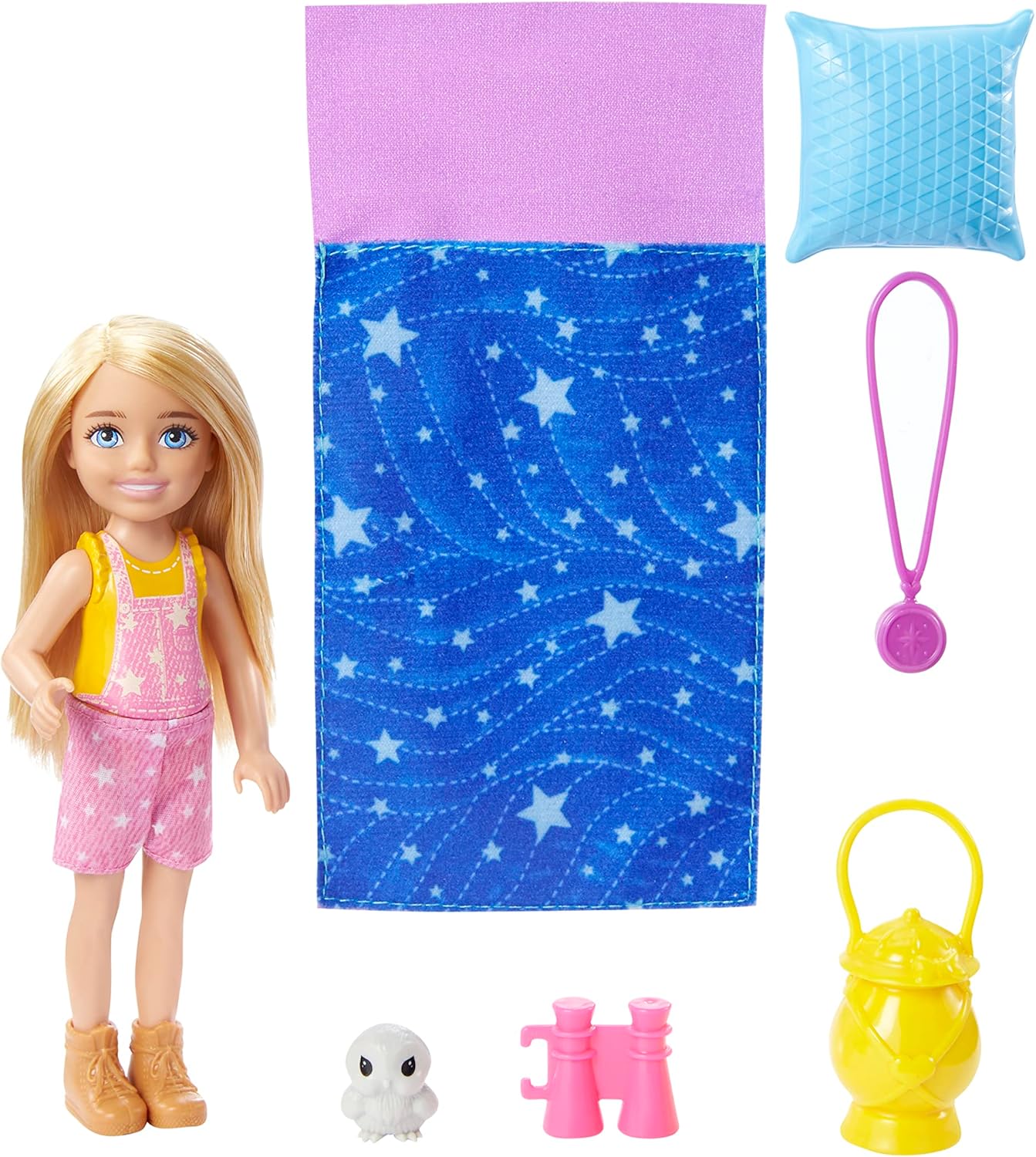 Barbie Camping Chelsea Doll and Accessories Set, Blonde Doll with Tent, Lantern, Binoculars, and Outdoor Play Pieces