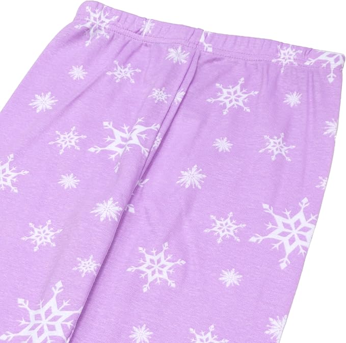 Disney Frozen Elsa and Anna Girls 4-Piece Long Sleeve Pajama Set with Snowflake Print Pants, Size 8