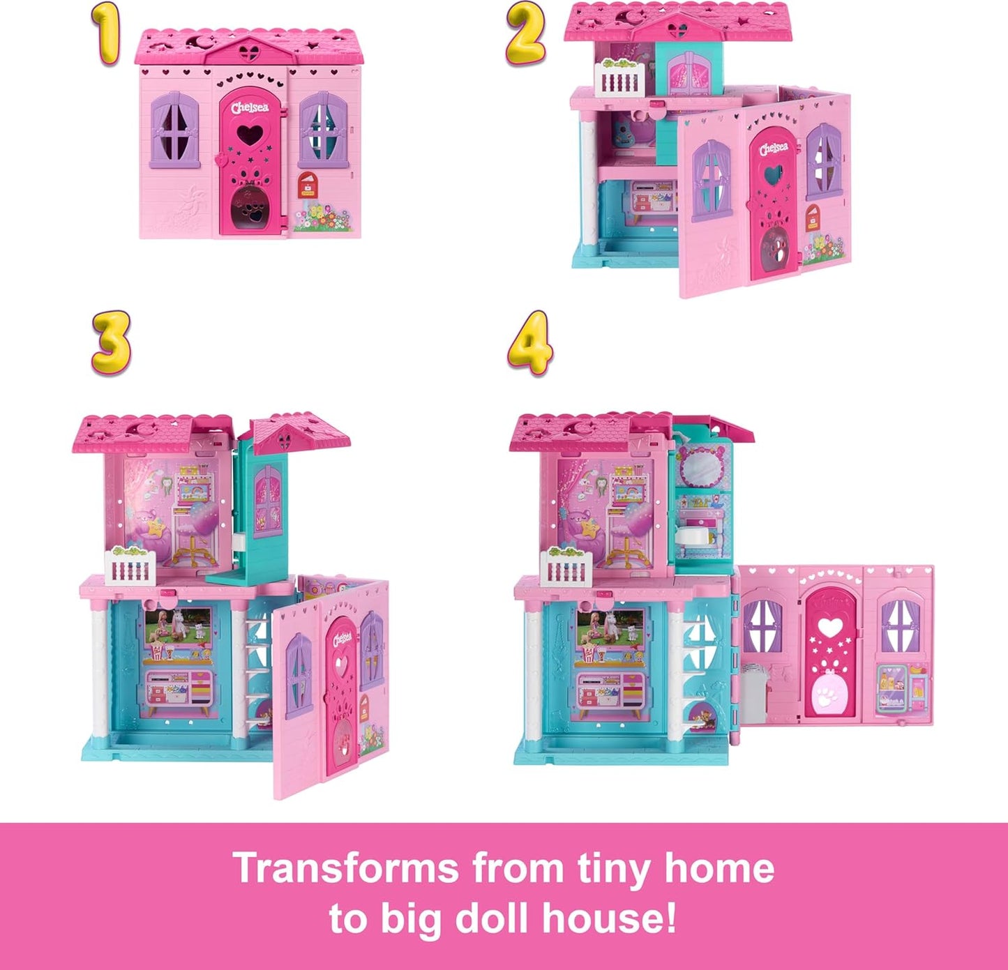 Barbie Family & Friends Club Chelsea Pop-Up House Playset with Chelsea Doll, Slide, Furniture, and Accessories