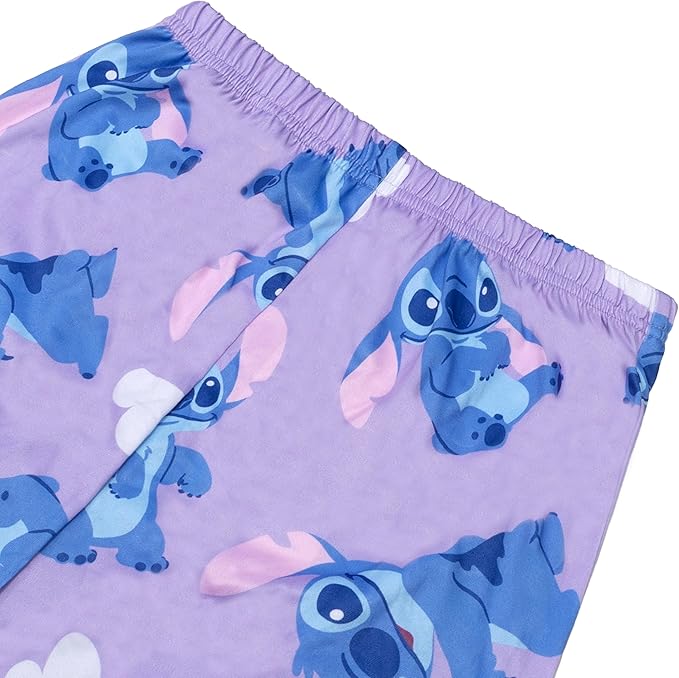 Disney Stitch Girls 2-Piece Button-Down Pajama Set, Long Sleeve Coat Front Shirt and Matching Pants, Lavender Purple