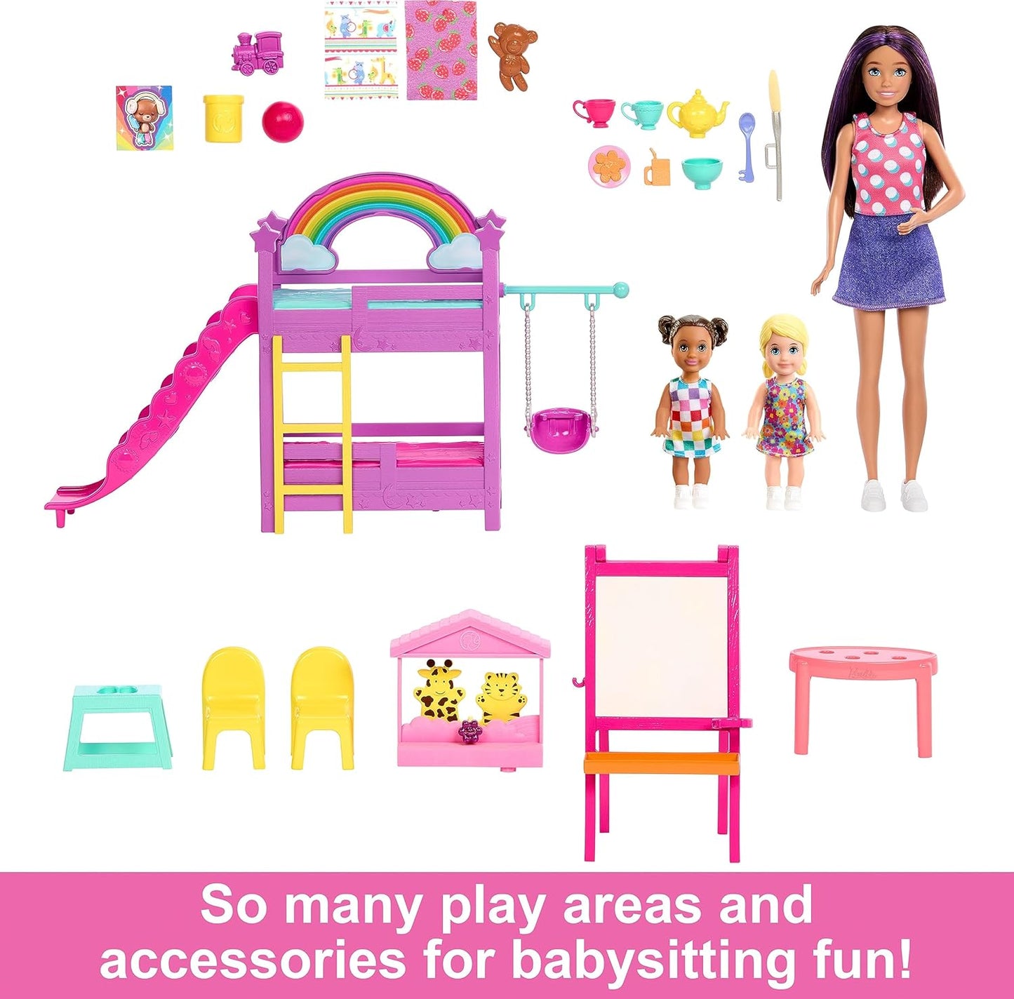 Barbie Skipper First Jobs Babysitting Playset with Toddler Dolls, Bunk Bed, and Color-Change Activity