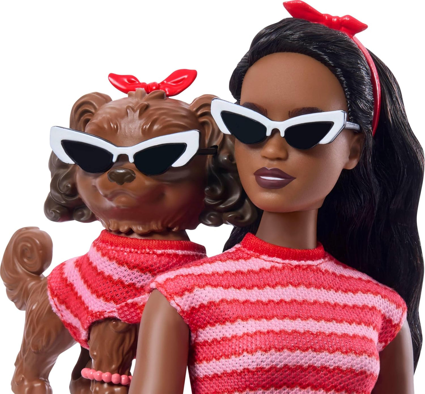 Barbie Twinning Looks Doll and Puppy Set in Red Striped Outfits with Accessories