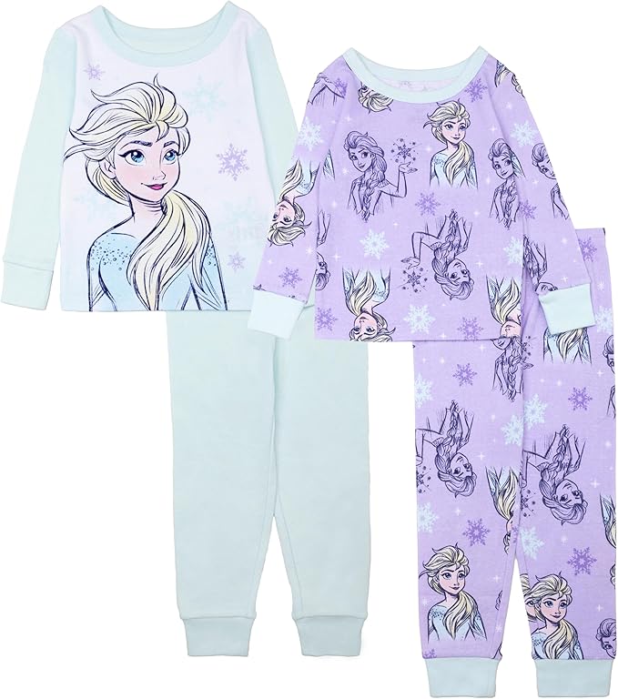 Disney Frozen Toddler Girls 4-Piece Pajama Set – Elsa Long Sleeve Tops and Matching Pajama Pants Sleepwear
