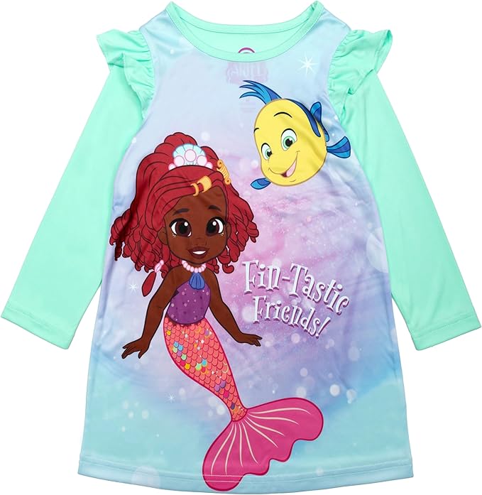 Disney Ariel Girls Nightgown Long Sleeve Mermaid Sleep Shirt Toddler Pajama Dress