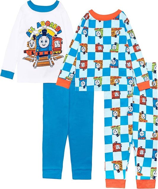 Thomas & Friends Boys 4 Piece Pajama Set Long Sleeve Tops and Pants Kids Sleepwear Set