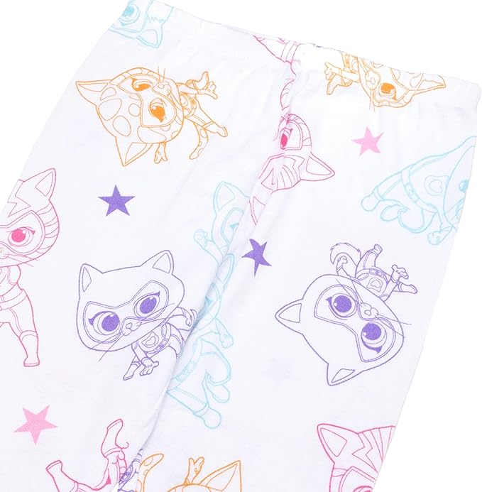 SuperKitties Girls 4-Piece Cotton Pajama Set, Ginny Buddy Bitsy and Sparks Graphic Tees and Matching Pants, Pink/White