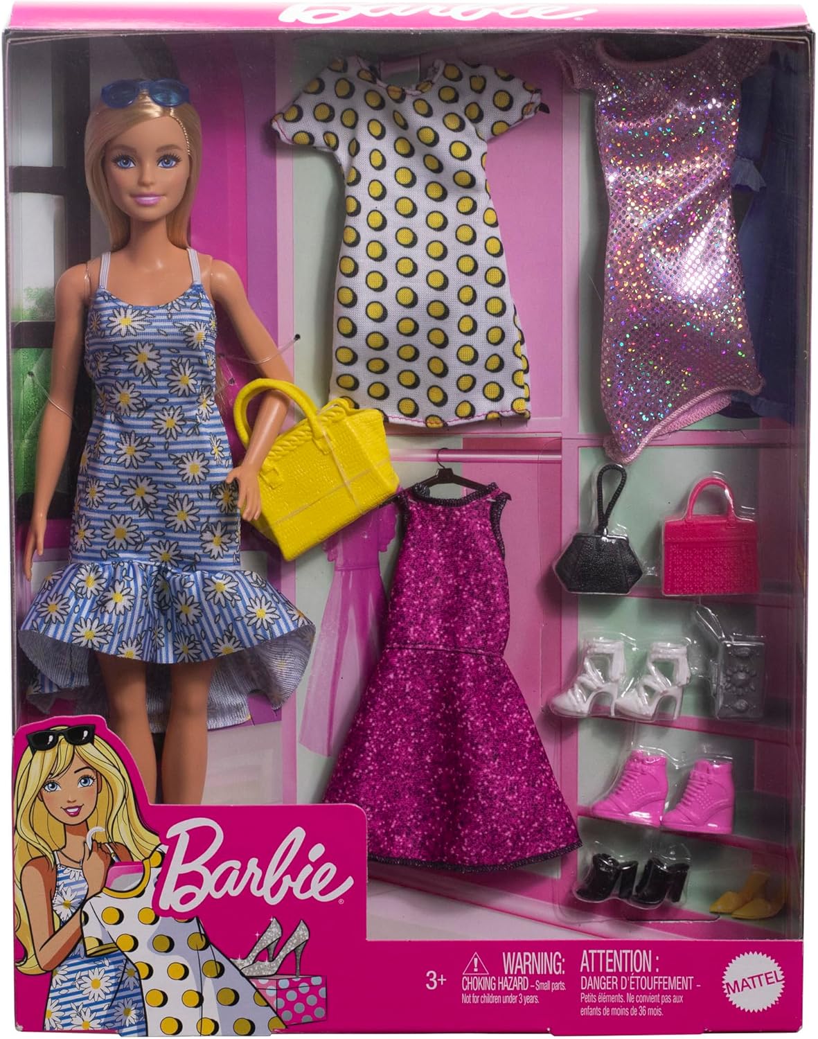 Barbie Doll with Fashion Closet, Dresses, Shoes & Accessories Playset, Kids 3+