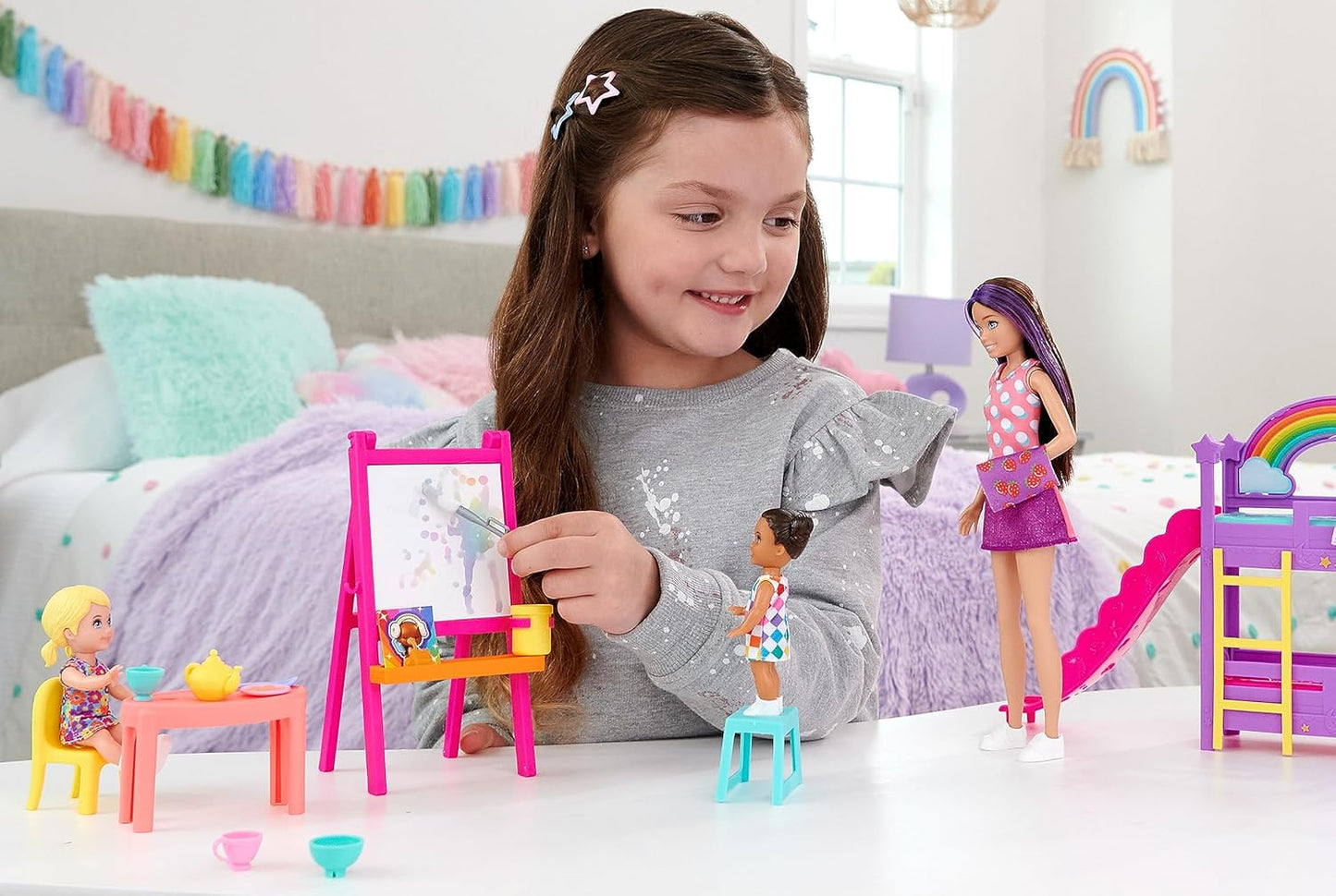 Barbie Skipper First Jobs Babysitting Playset with Toddler Dolls, Bunk Bed, and Color-Change Activity