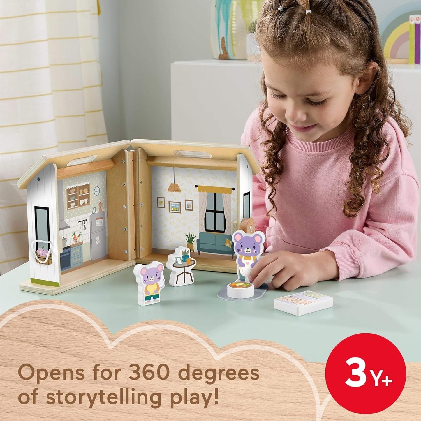 Fisher-Price Wooden Foldable Dollhouse Playset with Figures and Furniture