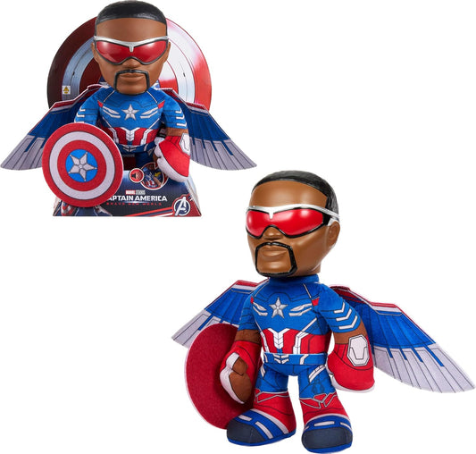Marvel Captain America Sam Wilson Plush Figure – Brave the World Soft Hero Doll with Shield & Wings