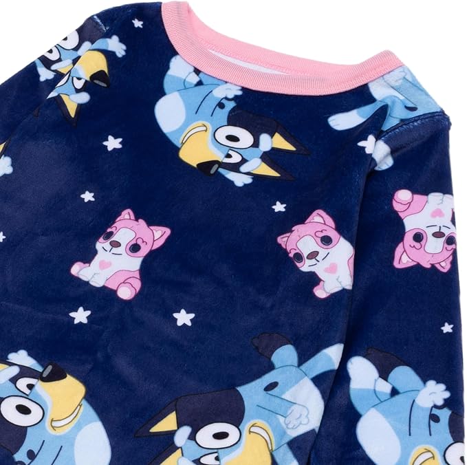 Bluey Toddler Pajama Set Long Sleeve Top and Pants with Bluey and Bingo Star Print Navy and Pink Sleepwear Size 2T-4T