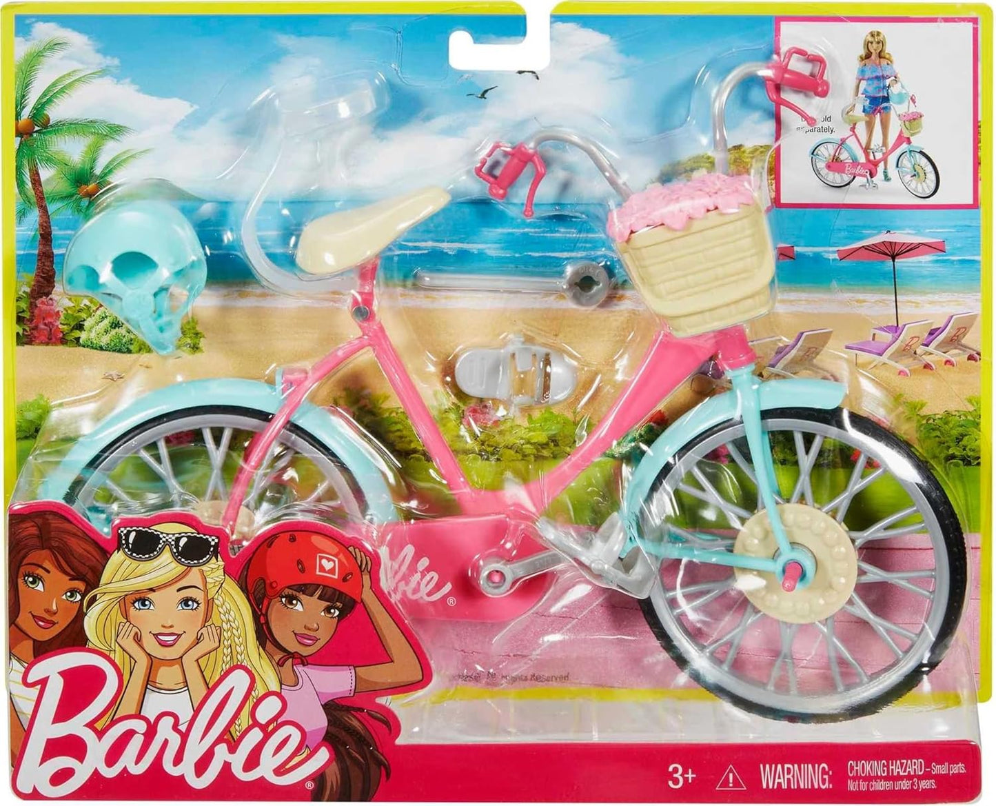 Barbie Beach Cruiser Bicycle with Basket and Accessories for Barbie Dolls, Doll Not Included
