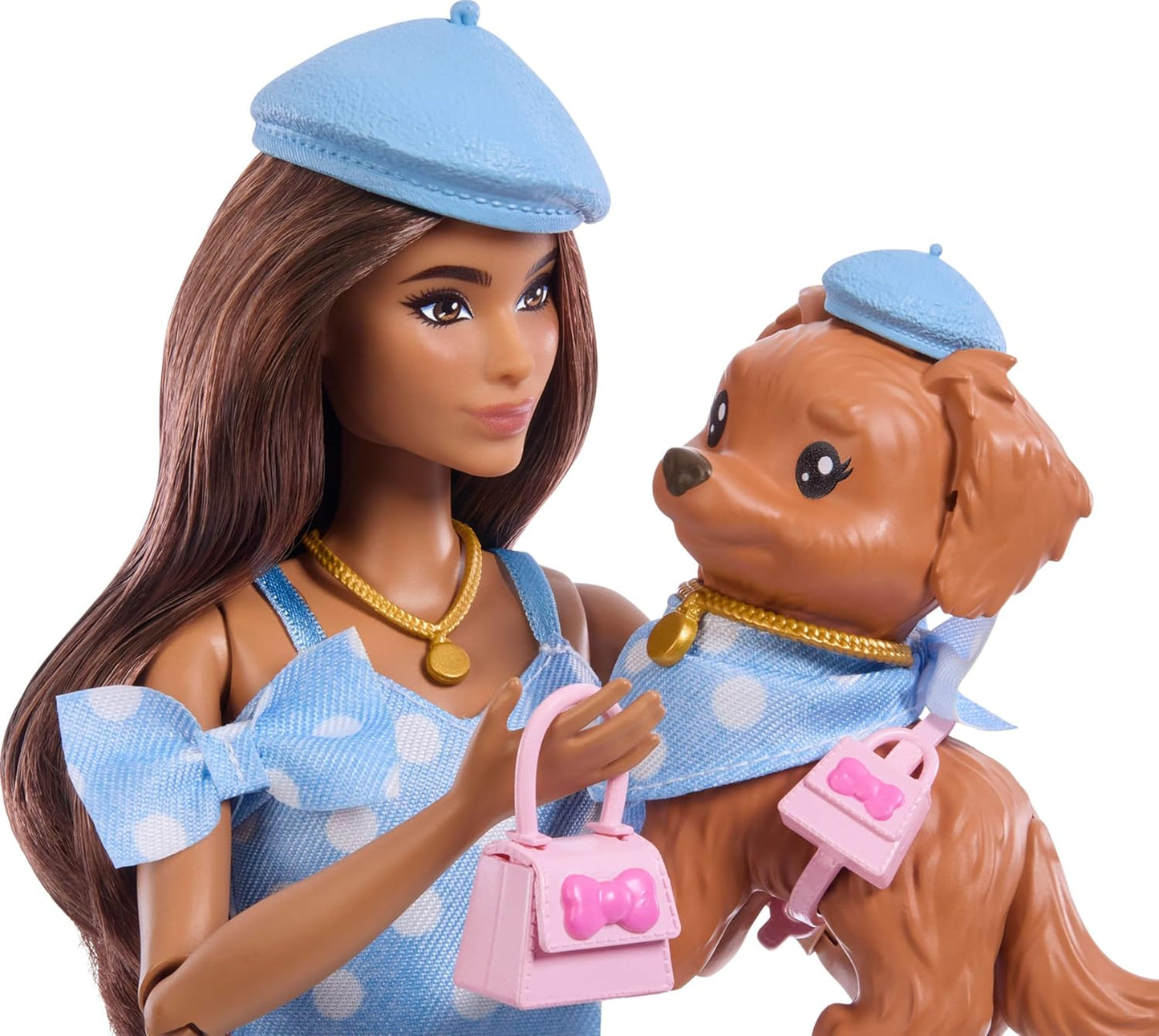 Barbie Twinning Looks Doll and Puppy Set in Blue Polka Dot Outfit with Accessories