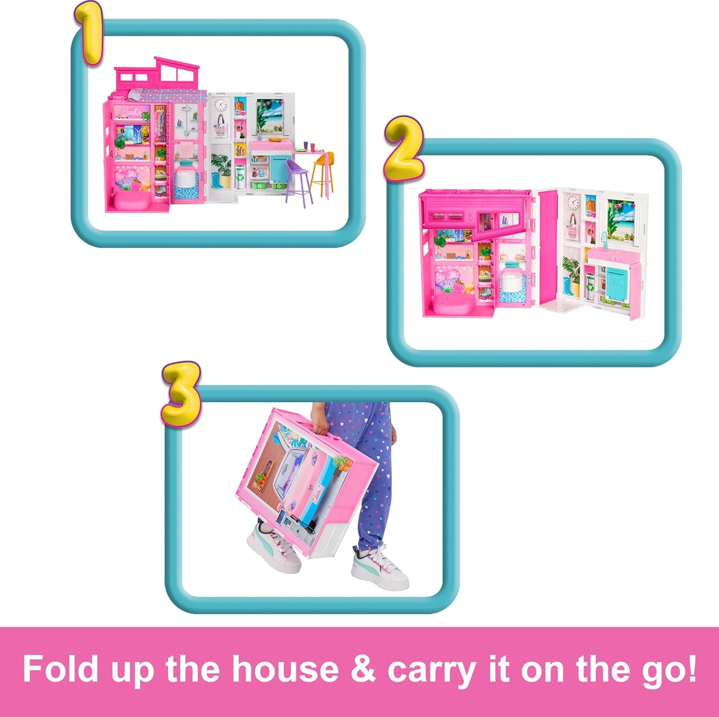 Barbie Getaway House Playset with 4 Play Areas and 360-Degree Folding Design
