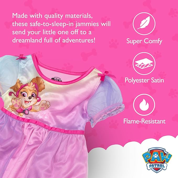 Paw Patrol Skye Girls Nightgown Sleep Dress Short Sleeve Toddler and Kids Character Sleepwear