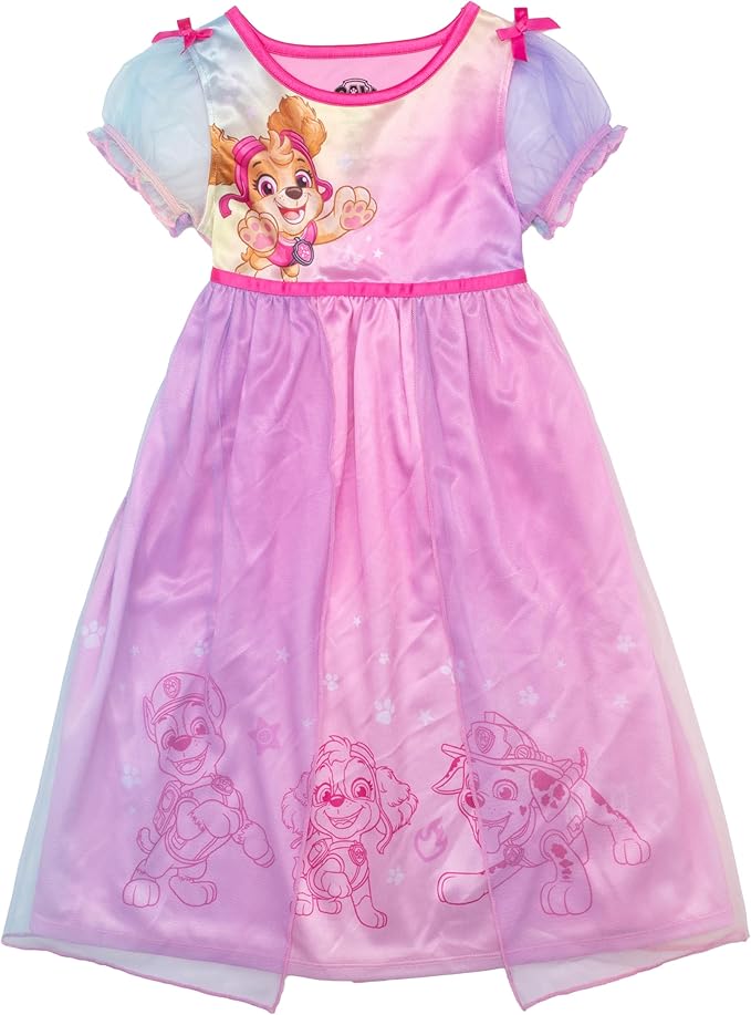 Paw Patrol Skye Girls Nightgown Sleep Dress Short Sleeve Toddler and Kids Character Sleepwear
