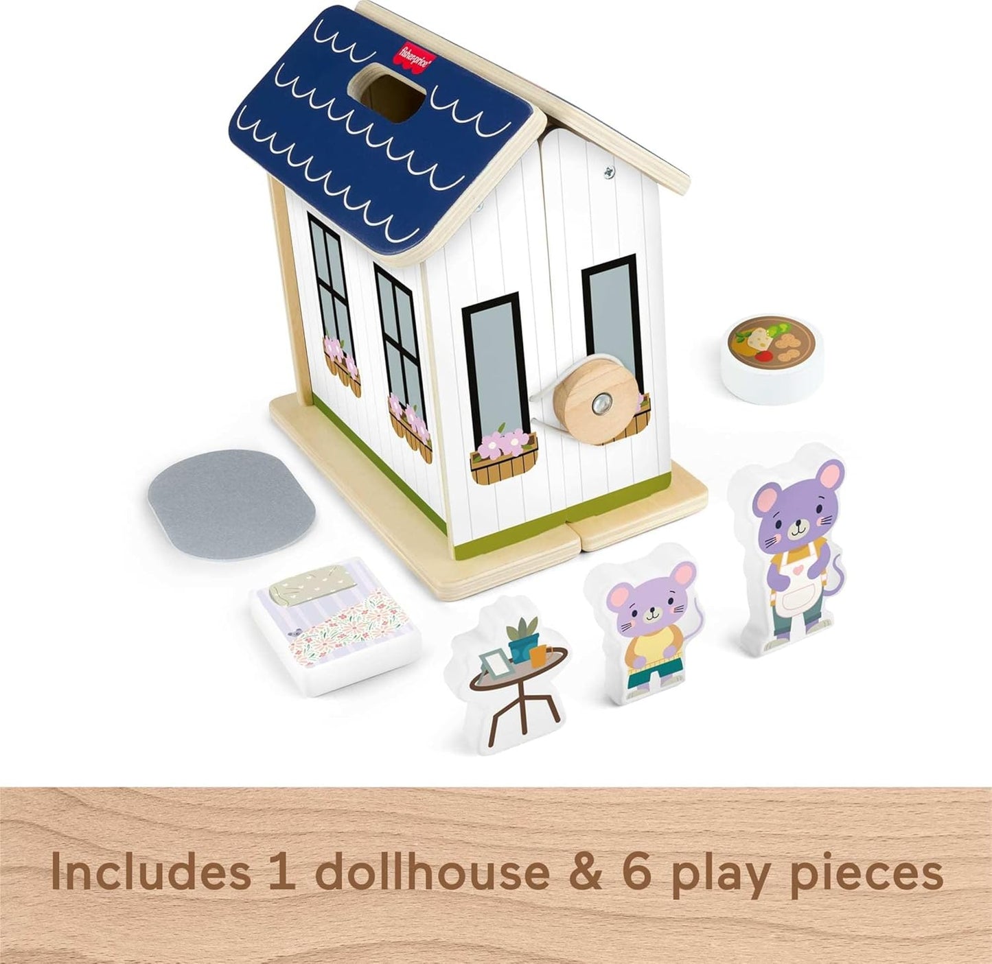 Fisher-Price Wooden Foldable Dollhouse Playset with Figures and Furniture