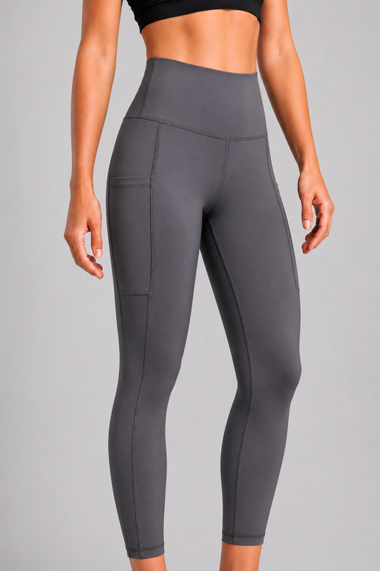 New York Laundry Women's 7/8 High-Waisted Leggings with Side Pockets, Charcoal Grey