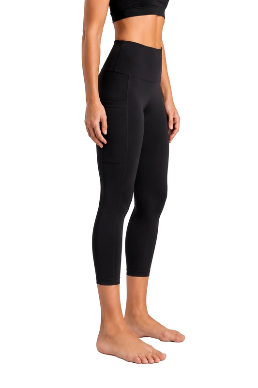 New York Laundry Women's 7/8 High-Waisted Leggings with Side Pockets, Jet Black