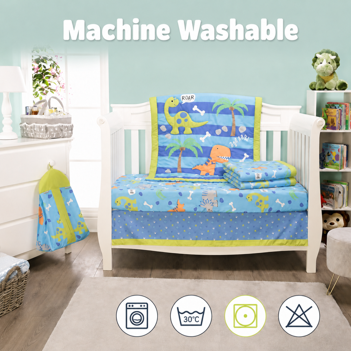 4 Piece Girls Crib Bedding Set - Dinosaurs