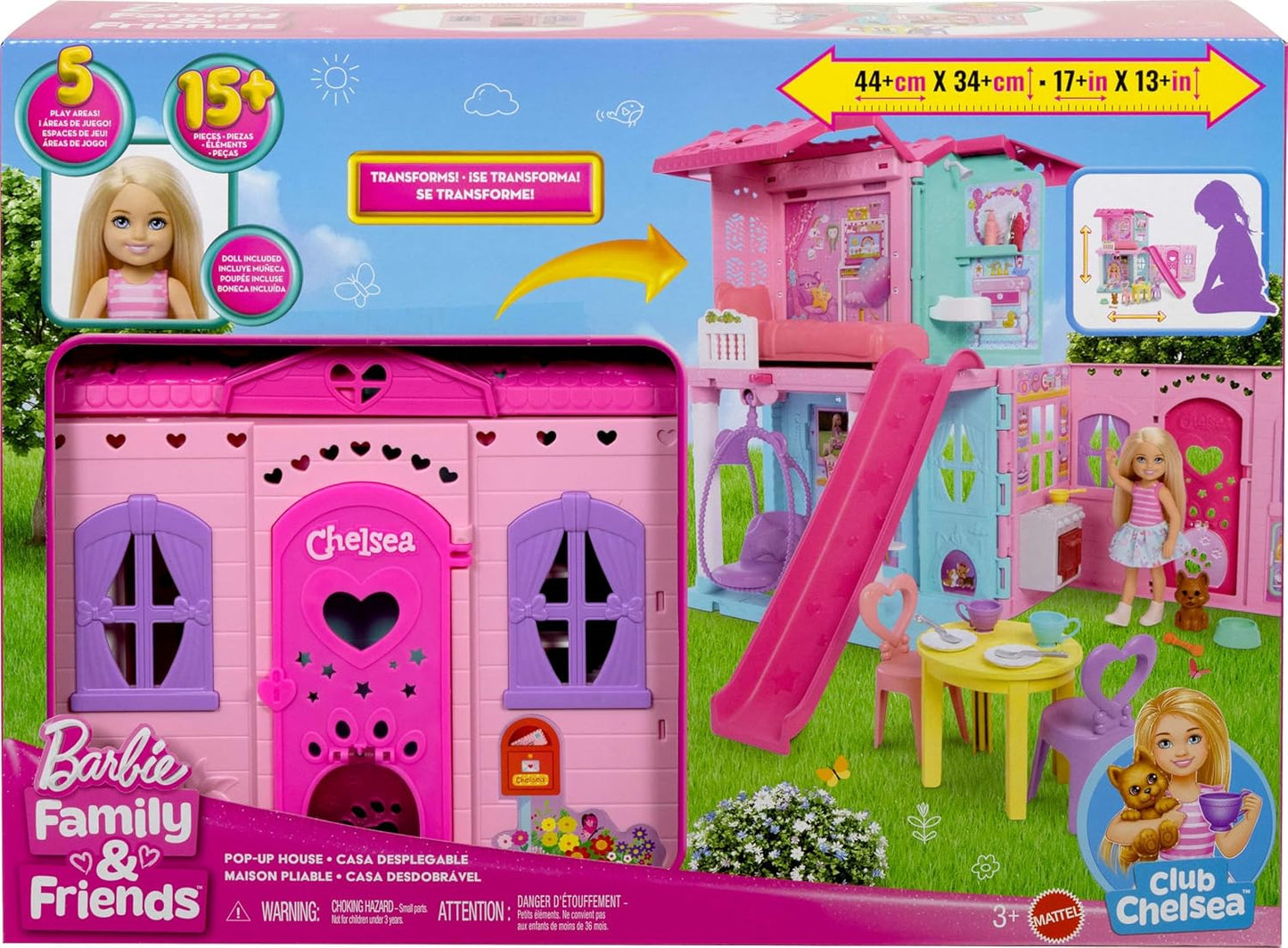 Barbie Family & Friends Club Chelsea Pop-Up House Playset with Chelsea Doll, Slide, Furniture, and Accessories