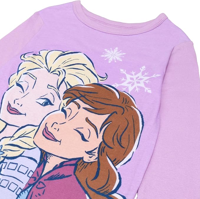 Disney Frozen Elsa and Anna Girls 4-Piece Long Sleeve Pajama Set with Snowflake Print Pants, Size 8