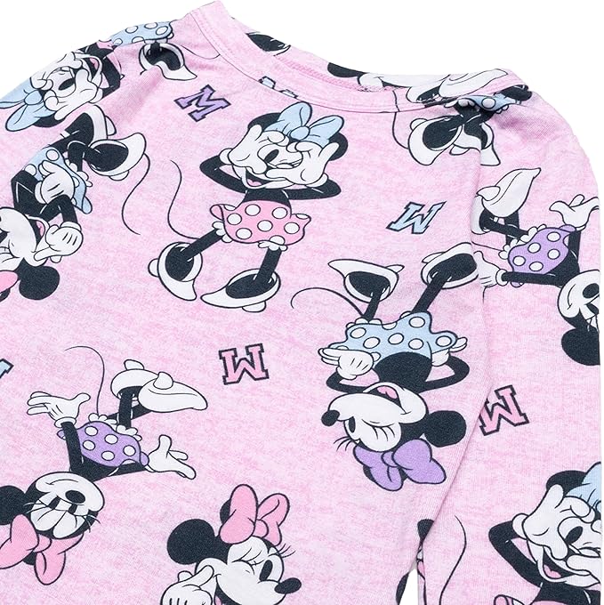 Disney Minnie Mouse 2-Piece Girls Long Sleeve Pajama Set with Top and Pants – Soft Pink Character Sleepwear for Kids