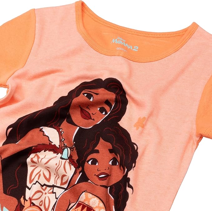 Disney Moana 2 Toddler Girls Ocean Sisters 4-Piece Pajama Set – Short Sleeve Tops, Shorts and Pants Sleepwear