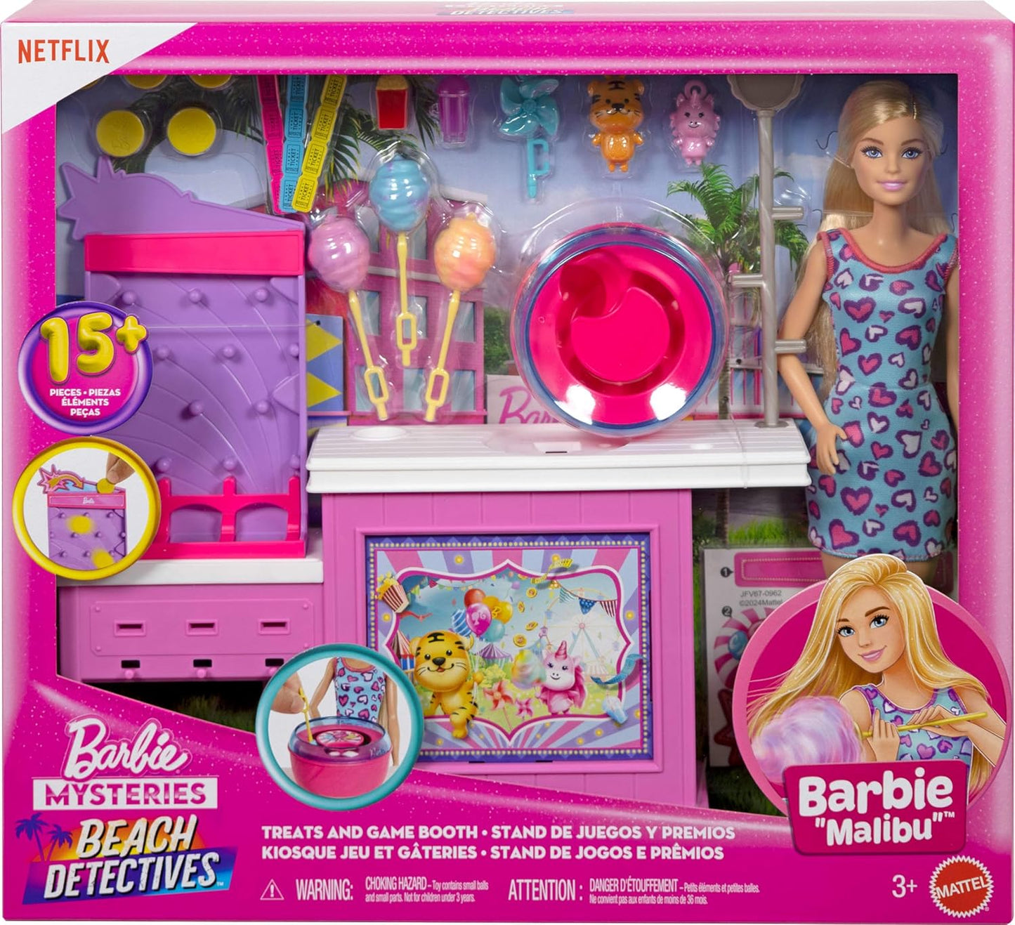 Barbie Mysteries Beach Detectives Treats and Game Booth Playset with Barbie “Malibu” Doll, 15+ Accessories