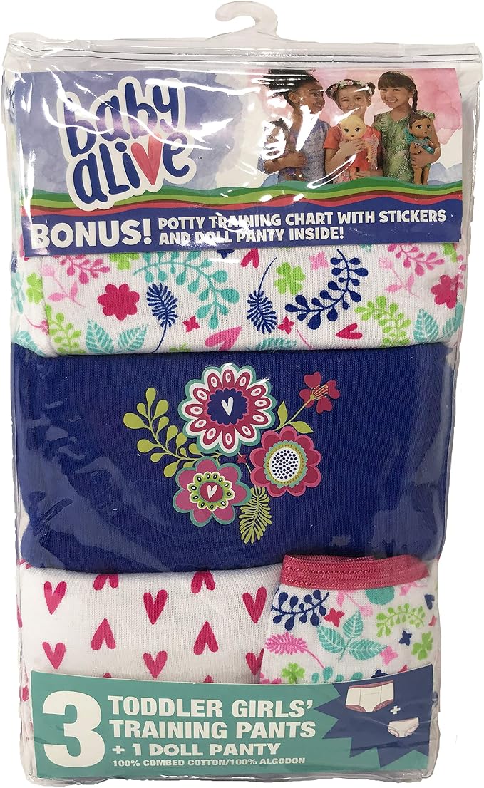 Baby Alive Toddler Girls 3-Pack Potty Training Pants with Matching Doll Panty, Absorbent Padded Cotton Underwear Set, Sizes 2T-4T