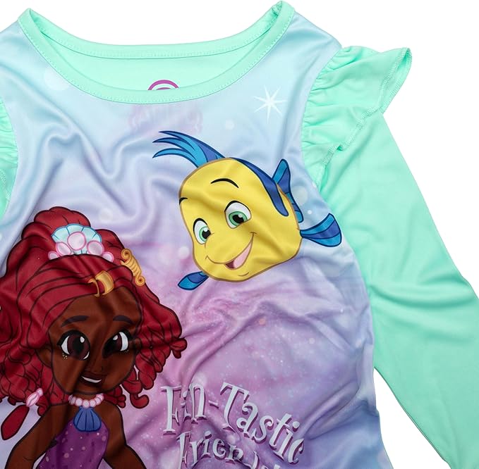 Disney Ariel Girls Nightgown Long Sleeve Mermaid Sleep Shirt Toddler Pajama Dress