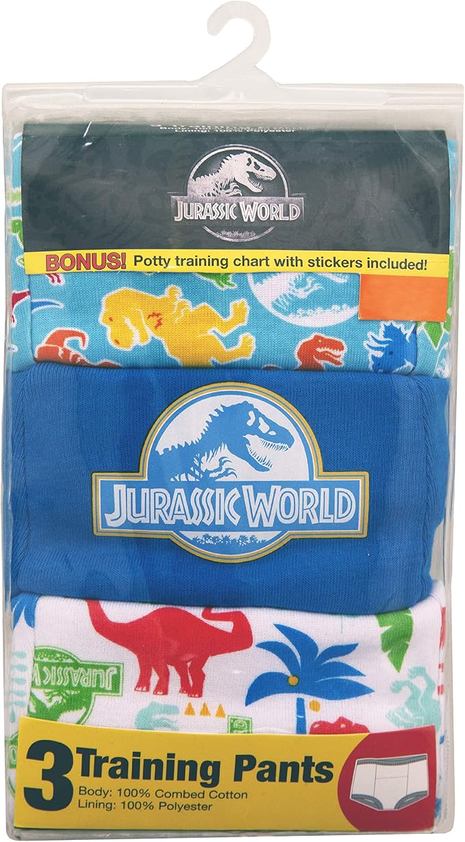 Jurassic World Toddler Boys 3-Pack Potty Training Pants, Absorbent Padded Cotton Training Underwear