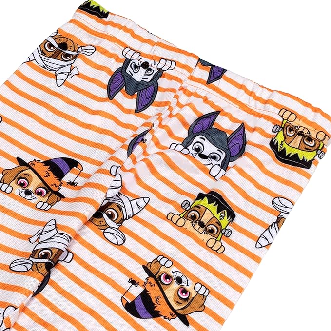Paw Patrol Halloween Unisex 2-Piece Cotton Pajama Set, Long Sleeve "Trick or Treat" Pups Graphic Top and Striped Pants, Orange/White
