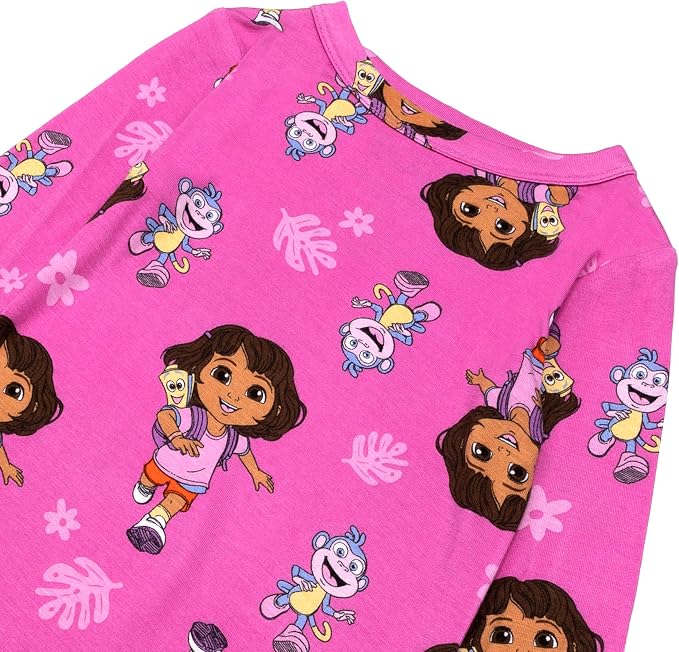 Dora the Explorer Girls Two-Piece Pajama Set, Pink Long Sleeve Top and Pants with Dora and Boots Print, Toddler and Kids Sleepwear
